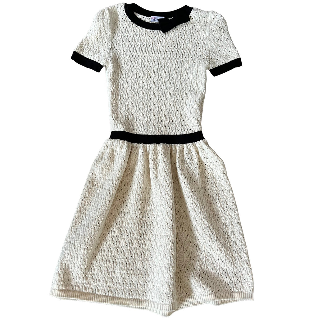 RED Valentino Knit Fit Flare Dress Ivory Black Contrast Trim XS Feminine Chic