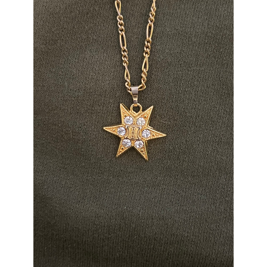 Celine Star Pendant Necklace Gold Tone Rhinestone Logo Figaro Chain