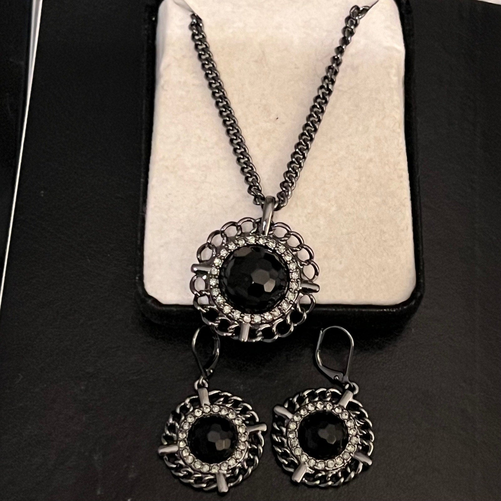 Givenchy Gunmetal and Black Earrings and Necklace Set