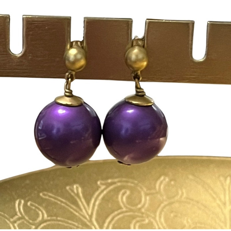 Chanel Purple and Gold Drop Earrings
