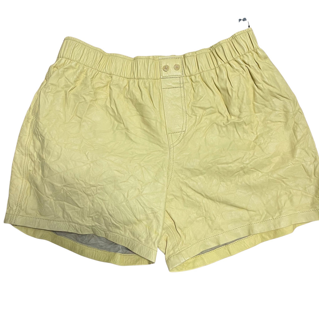 Zadig & Voltaire Shea Crinkled Leather Shorts Butter Yellow Size 42 NWT Designer