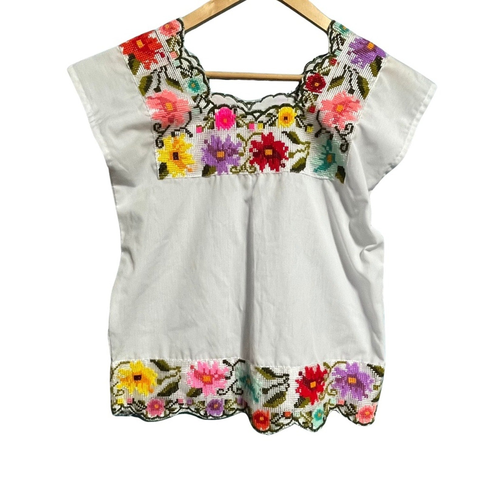 Handmade Floral Embroidered White Top