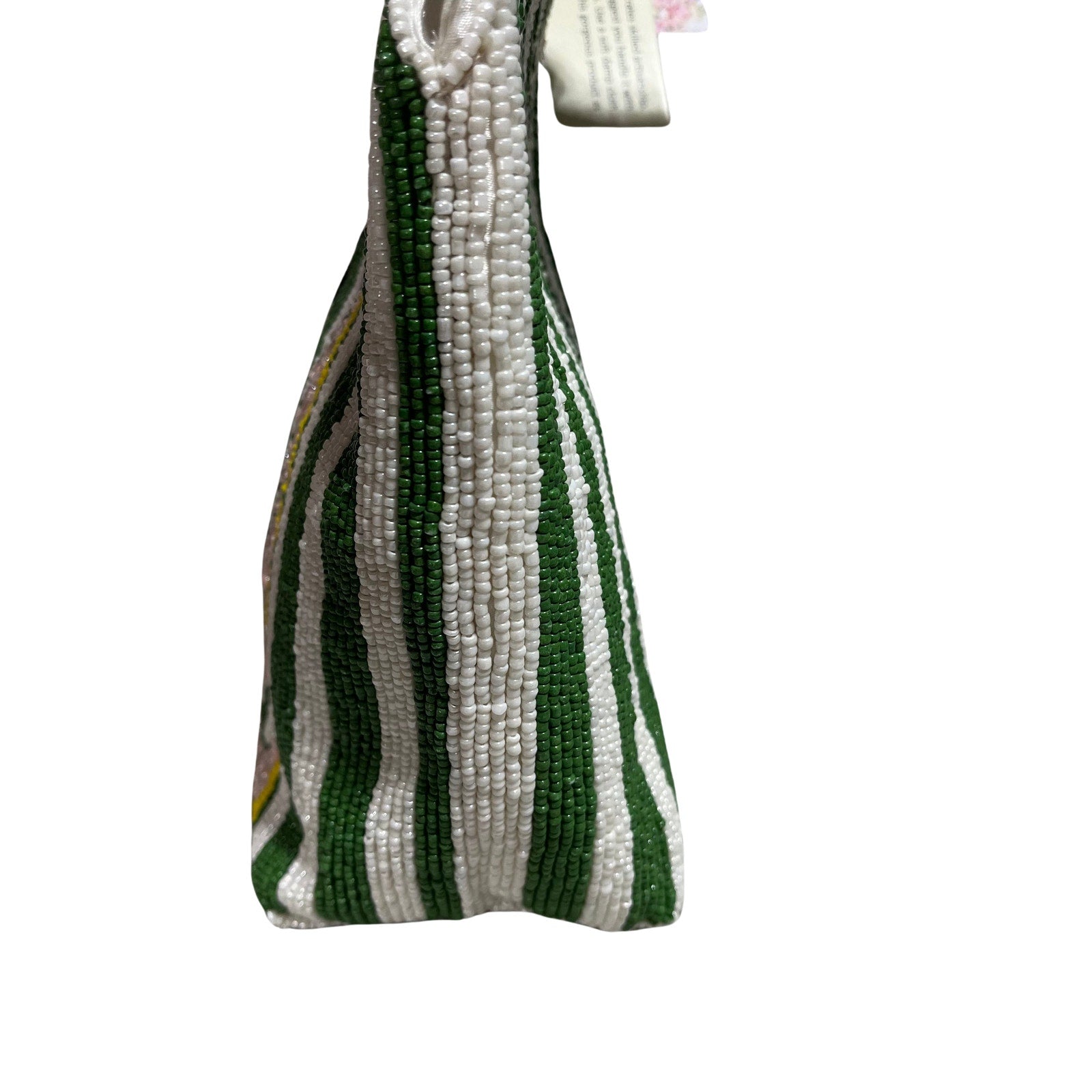 Green and White Striped Martini Beaded Bag