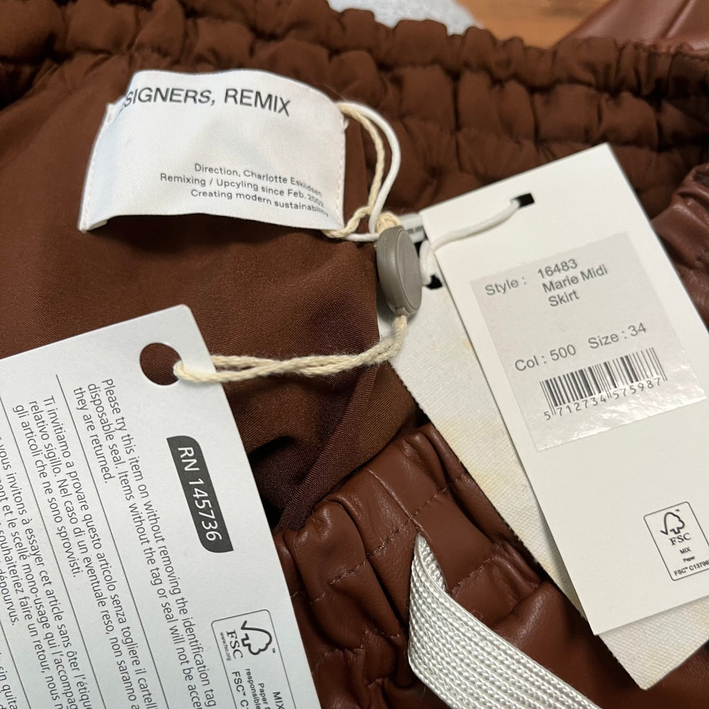 Designer Remix Brown Faux Leather Sustainable Skirt