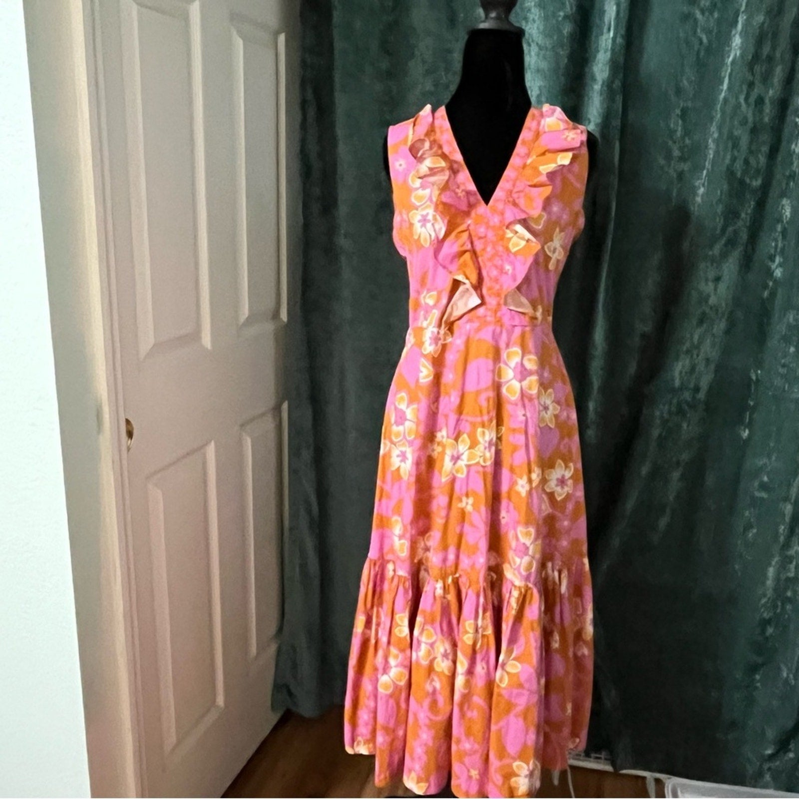 Warm Pink and Orange Tiered Ruffled Sundress