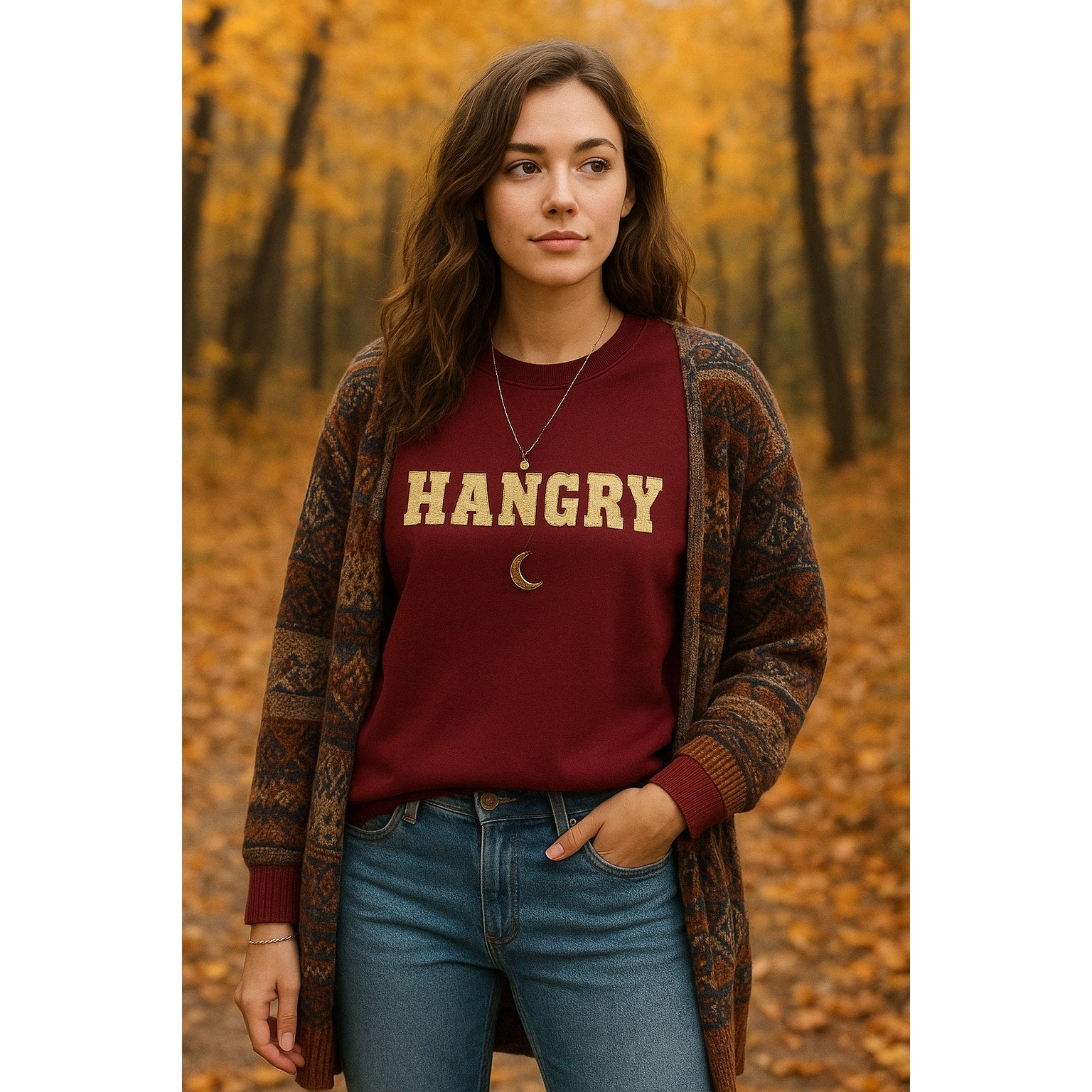 HANGRY Varsity Letter Burgundy Sweatshirt