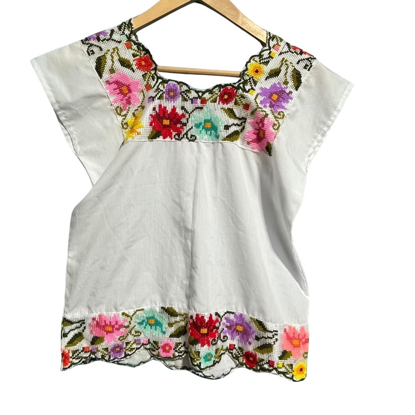 Handmade Floral Embroidered White Top