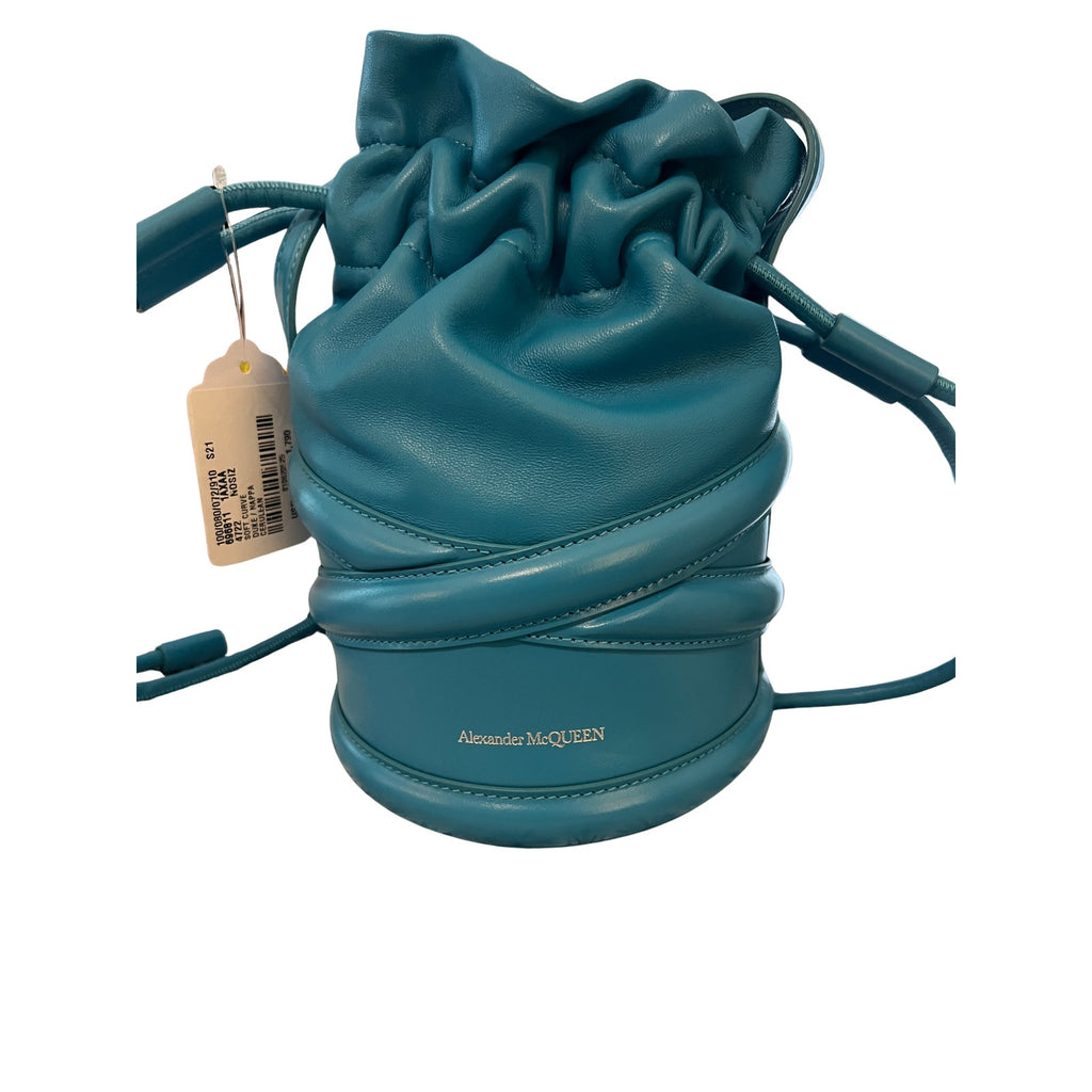 Alexander McQueen Soft Curve Bucket Bag Cerulean Nappa Leather Mini Crossbody