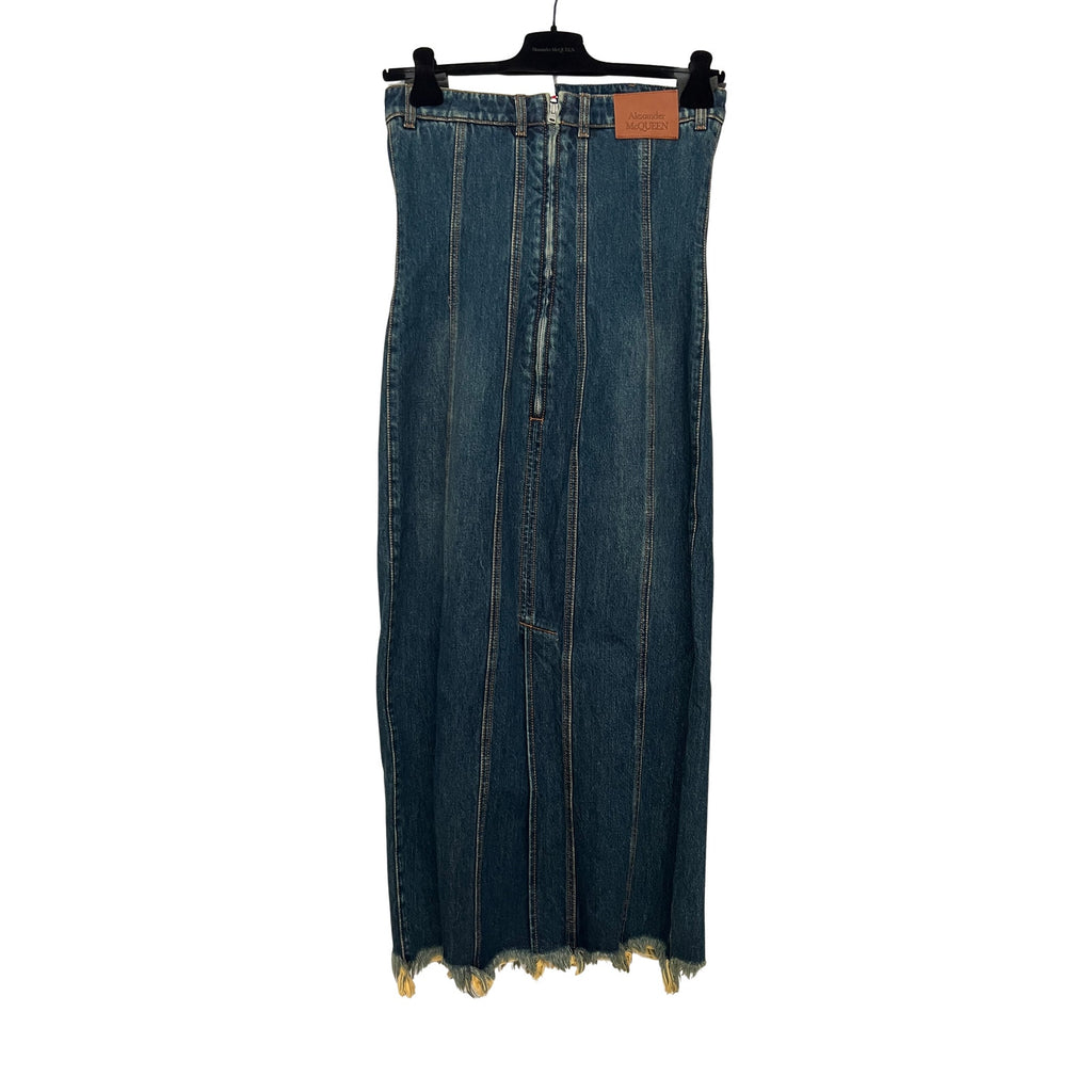 Alexander McQueen Strapless Denim Dress Dark Indigo Corset Midi 42