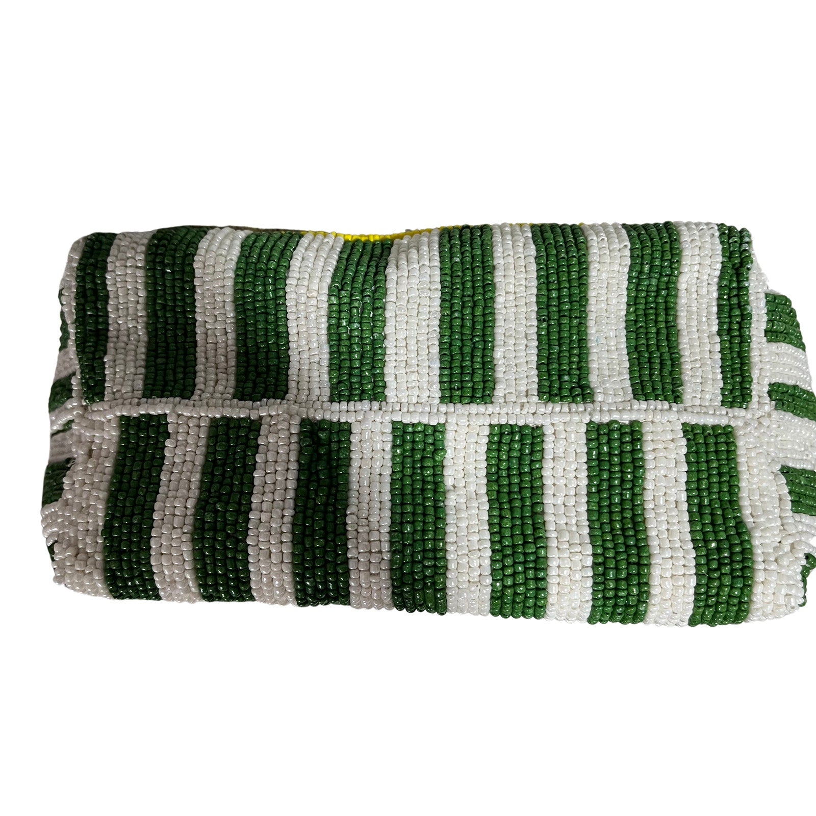 Green and White Striped Martini Beaded Bag
