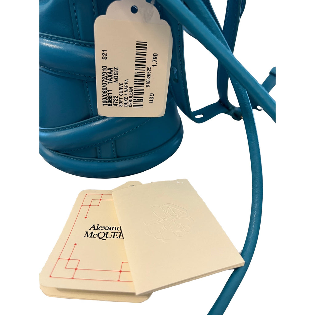Alexander McQueen Soft Curve Bucket Bag Cerulean Nappa Leather Mini Crossbody
