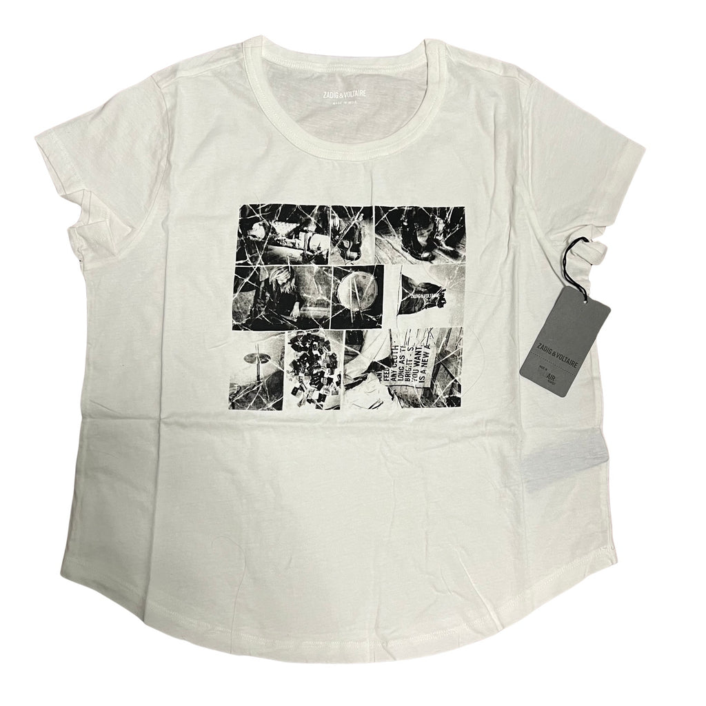 Zadig & Voltaire Graphic Photo Print T Shirt White Large Paris Designer Cotton Tee
