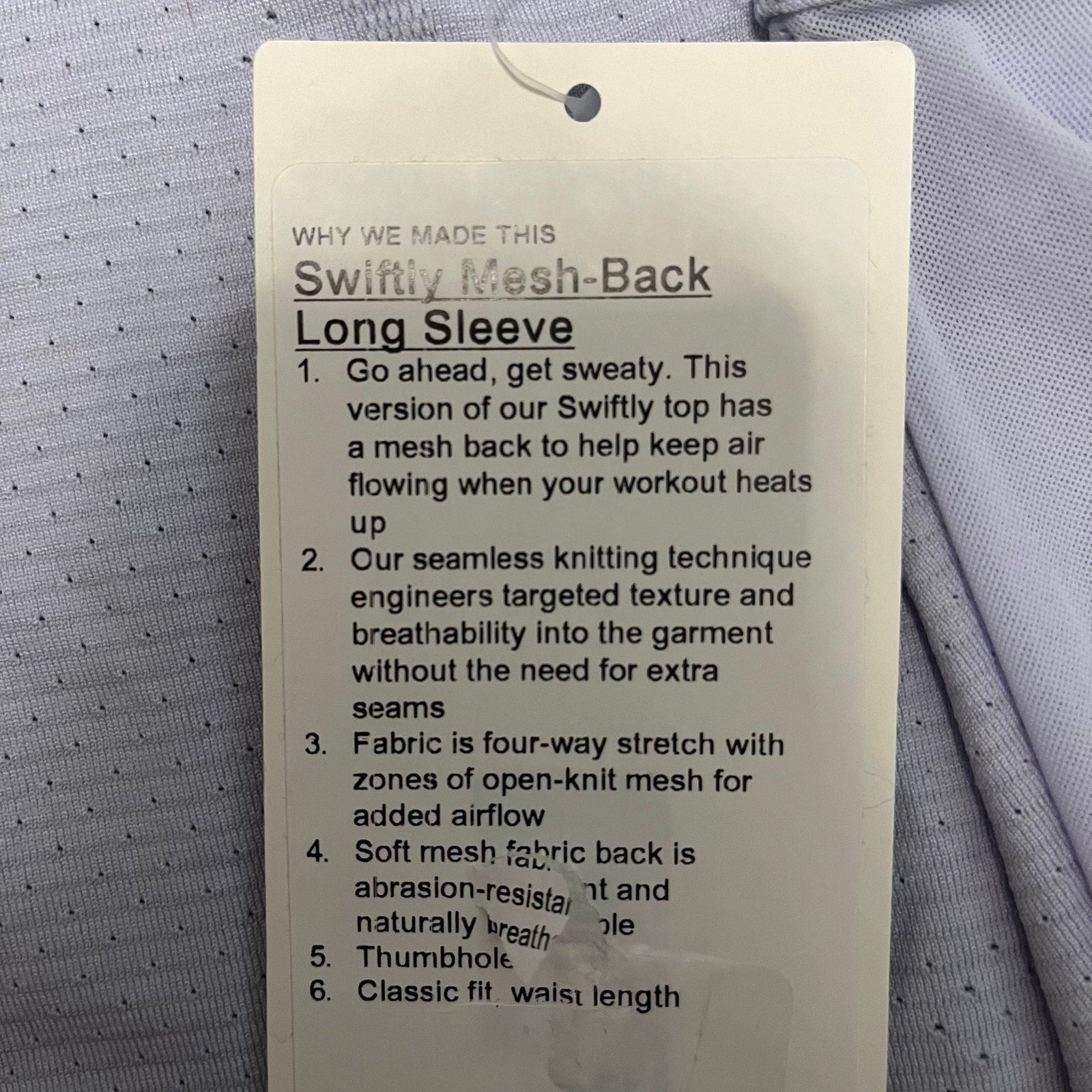 Lululemon Periwinkle Swiftly Mesh Back Long Sleeve