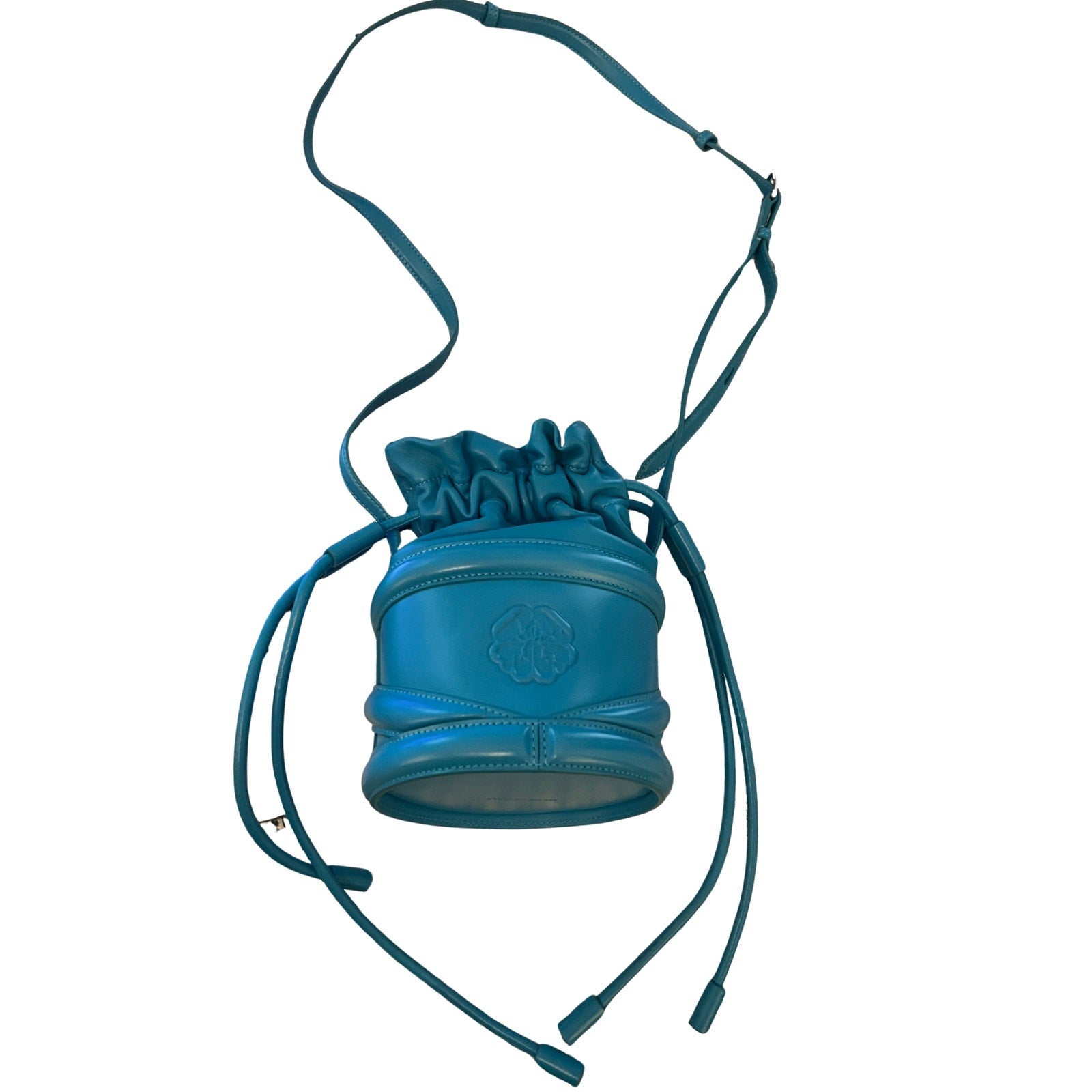 Alexander McQueen Soft Curve Bucket Bag Cerulean Nappa Leather Mini Crossbody