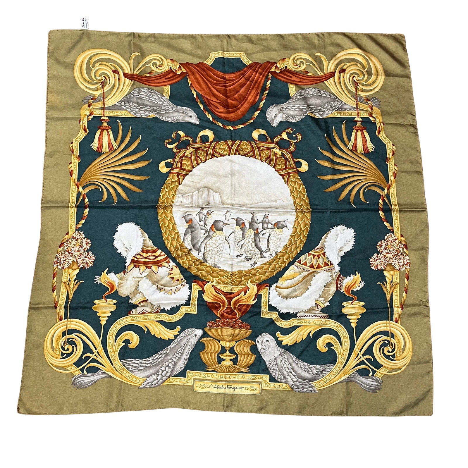 Ferragamo Silk Scarf with Penguins and Seals