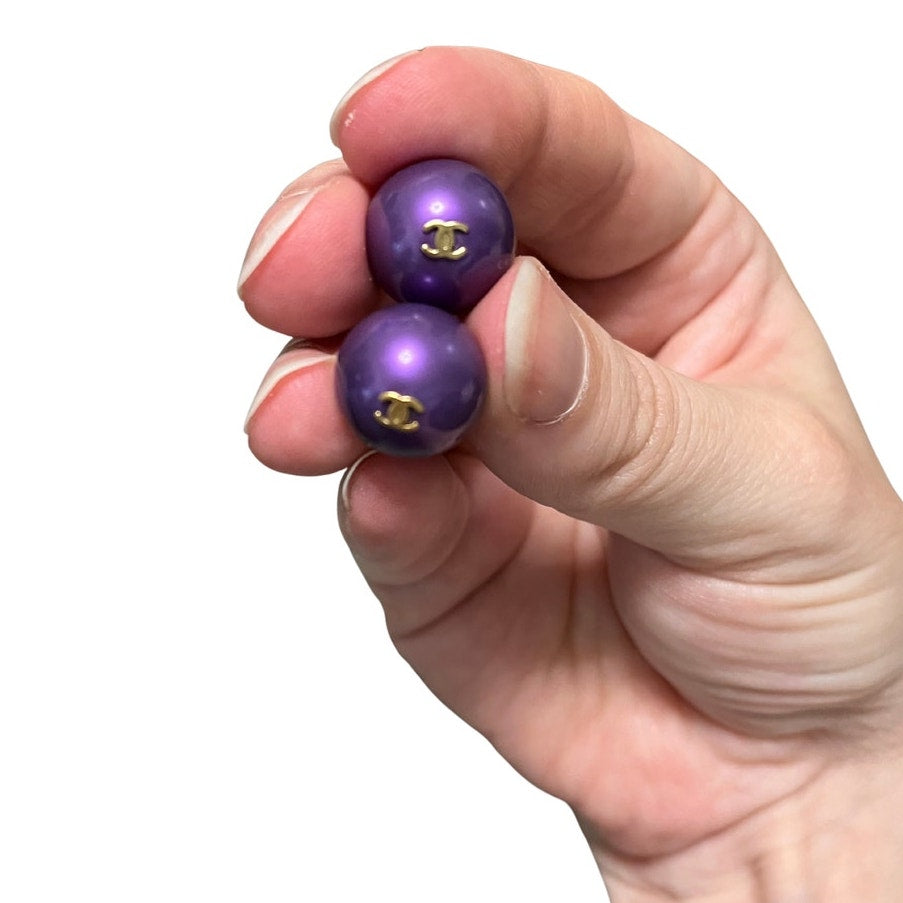 Chanel Purple and Gold Drop Earrings