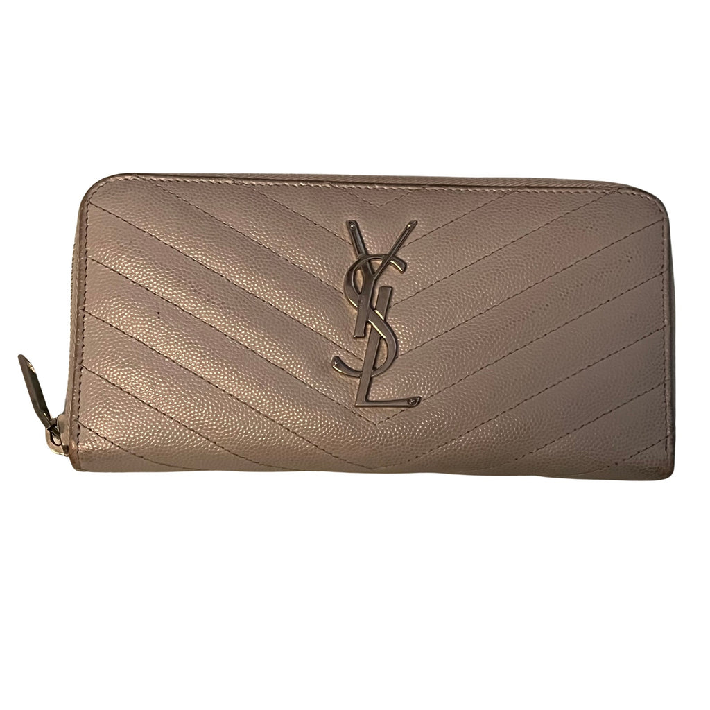 Saint Laurent Monogram Matelassé Zip Around Wallet Gray