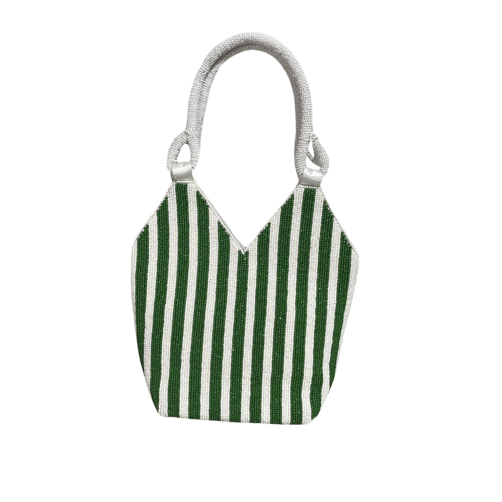 Green and White Striped Martini Beaded Bag
