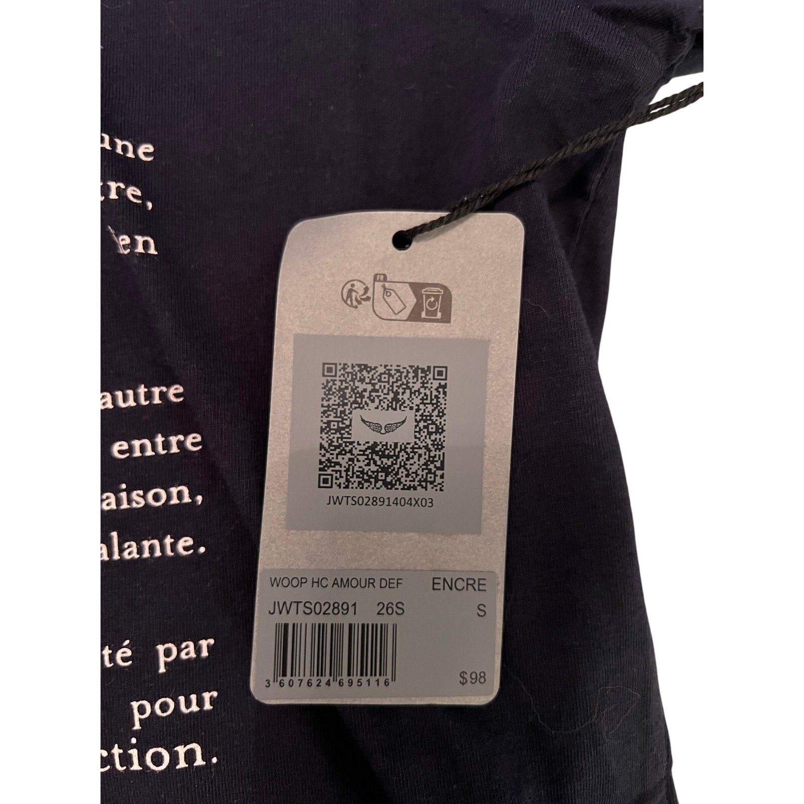 Zadig & Voltaire Amour Definition Graphic Tee Navy Small NWT French Designer Shirt