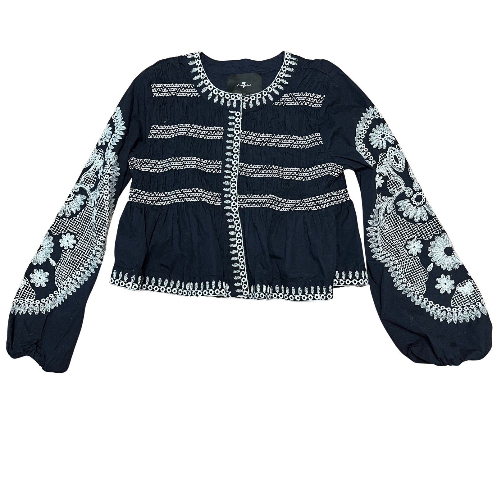 7 for All Mankind Blue and White Embroidery Shirt/Jacket