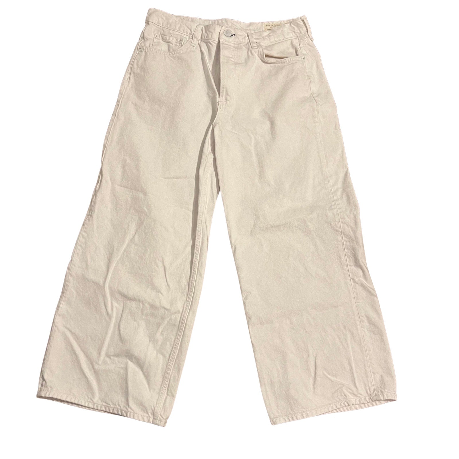 rag & bone Wide Leg Organic Cotton Jeans Cream High Rise Size 32