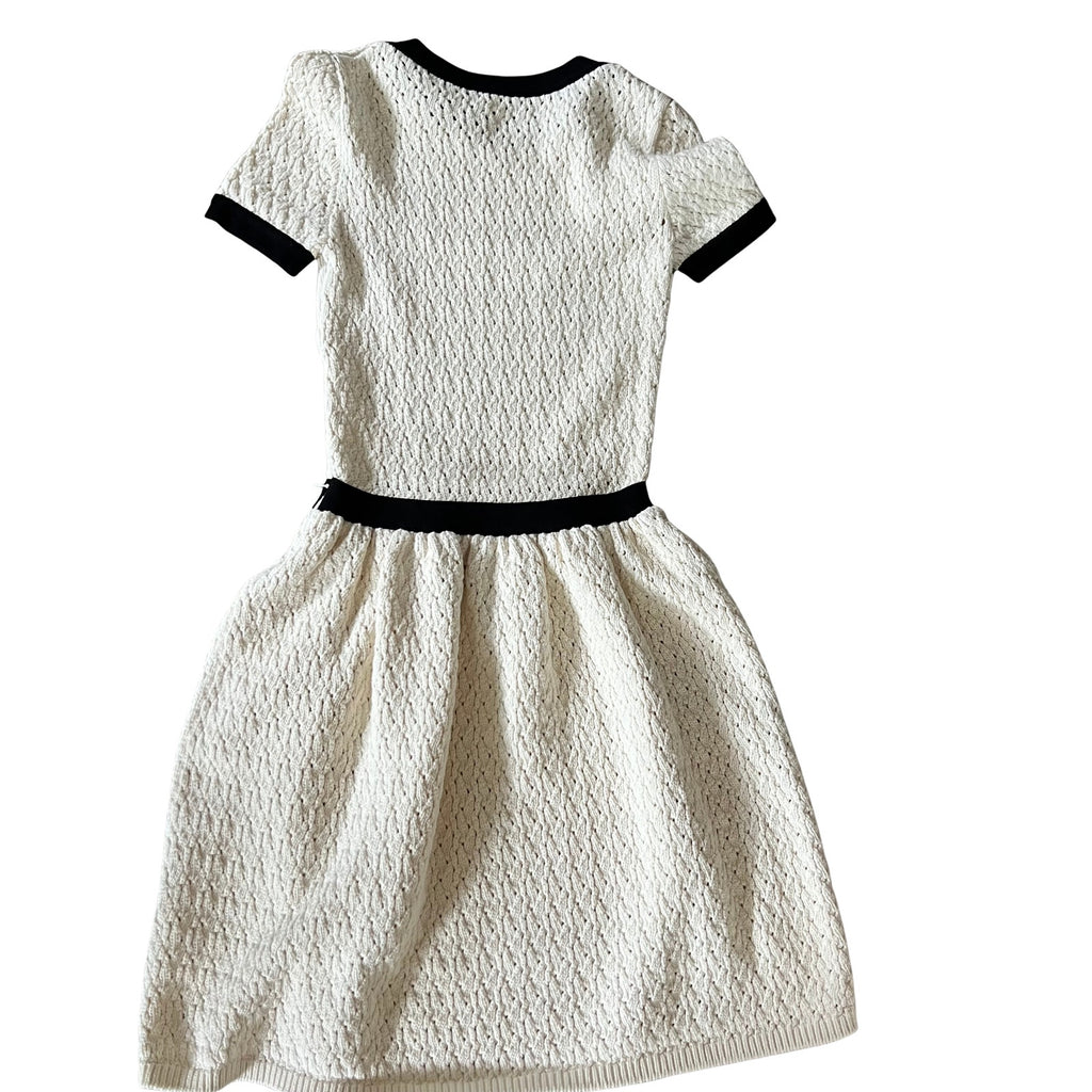 RED Valentino Knit Fit Flare Dress Ivory Black Contrast Trim XS Feminine Chic