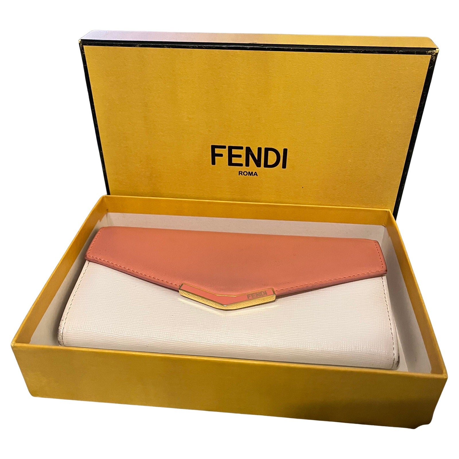 Fendi 2Jours White and Pink Wallet with box