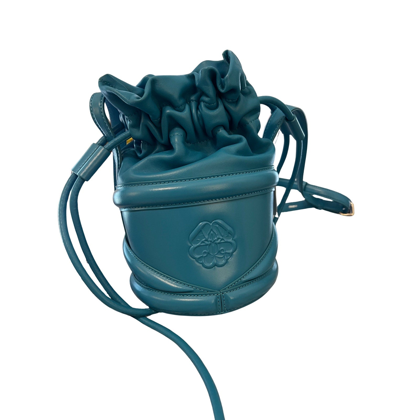 Alexander McQueen Soft Curve Bucket Bag Cerulean Nappa Leather Mini Crossbody
