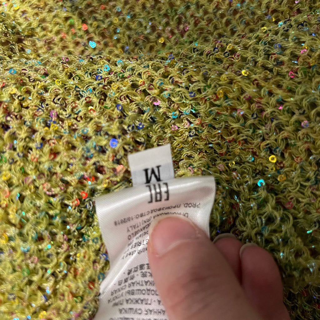 Semicouture Oversized Knit Top Green Pink Ruffle Sleeve Sweater Medium NWT