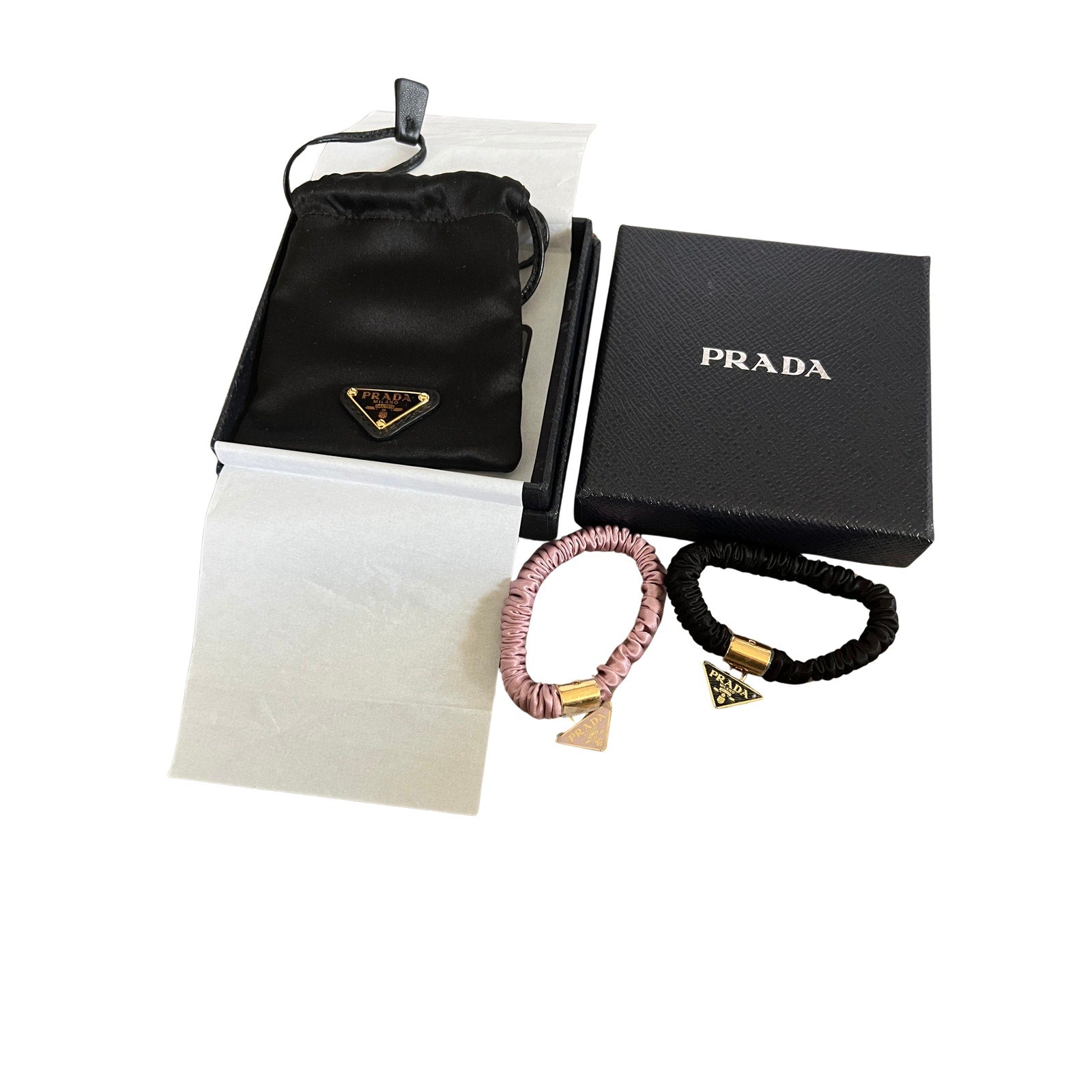 Prada Logo-Charm Hair Tie Set NEW