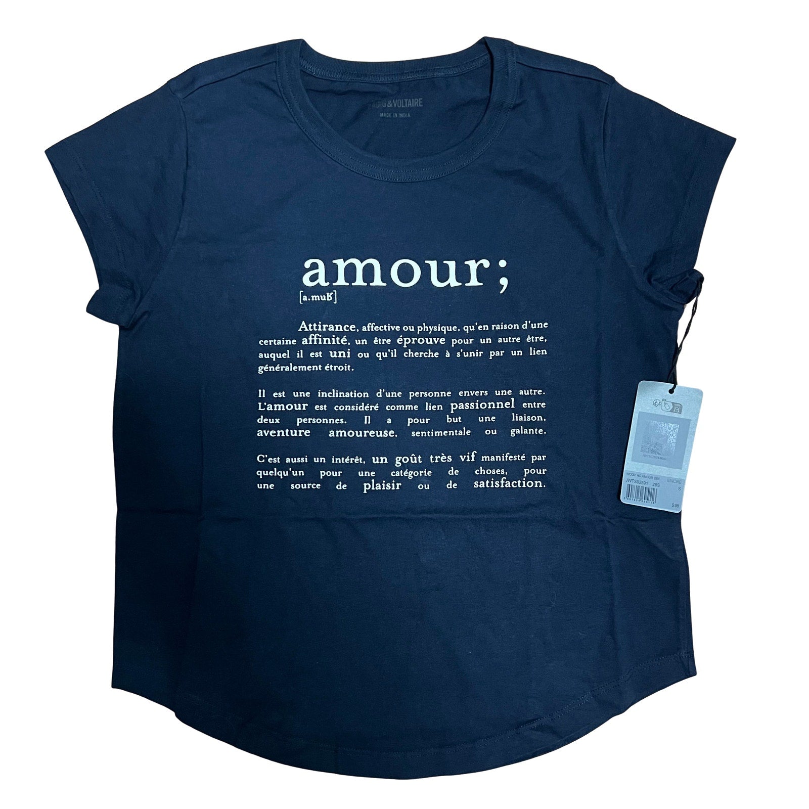 Zadig & Voltaire Amour Definition Graphic Tee Navy Small NWT French Designer Shirt